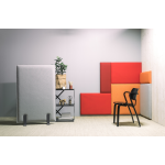 A modern office space featuring Muffle acoustic products