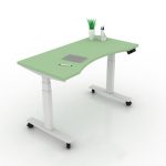 9am-pesk-smart-electric-height-adjustable-table-enamel-curve-top-white-frame-with-castor-frontview