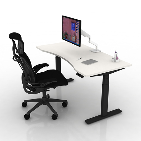 9am-pesk-smart-electric-height-adjustable-table-mission-white-curve-top-black-frame-with-chair-frontview