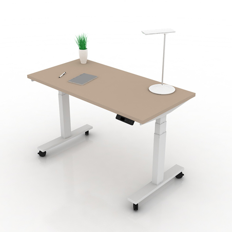 9am-pesk-smart-electric-height-adjustable-table-preuvian-clay-top-white-frame-with-castor-frontview