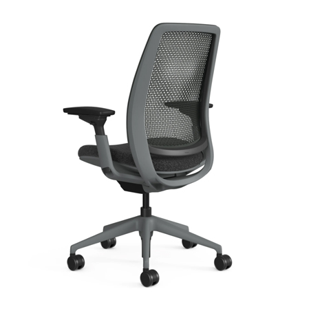 A rear three-quarter view of the grey Steelcase Series 2 Airback office chair