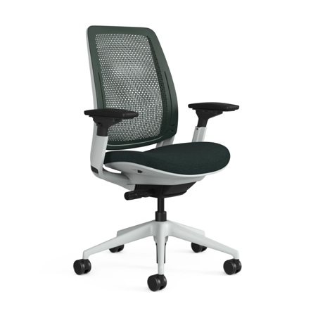 The Steelcase Series 2 Airback chair in a two-tone light grey and black finish