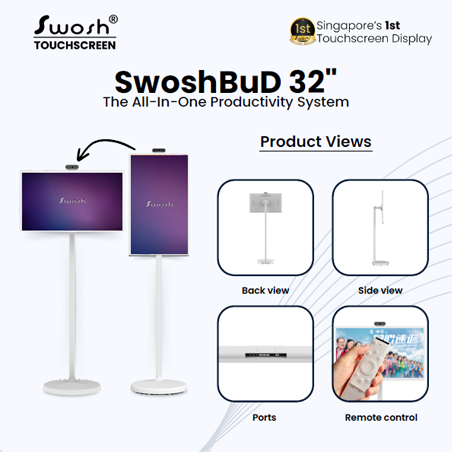 Product Brochure for the SwoshBuD 32" All-In-One Productivity System.