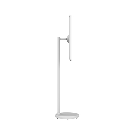 Side profile view of the white SwoshBuD 32-inch touchscreen